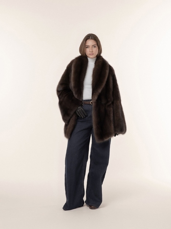 Шуба из соболя 80см в долевой раскладке в целую шкуру 