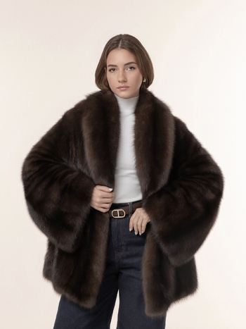 Шуба из соболя 80см в долевой раскладке в целую шкуру 