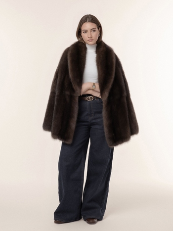 Шуба из соболя 80см в долевой раскладке в целую шкуру 