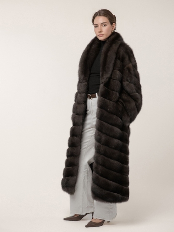 Шуба из соболя 120см с шалевым цельным воротником 