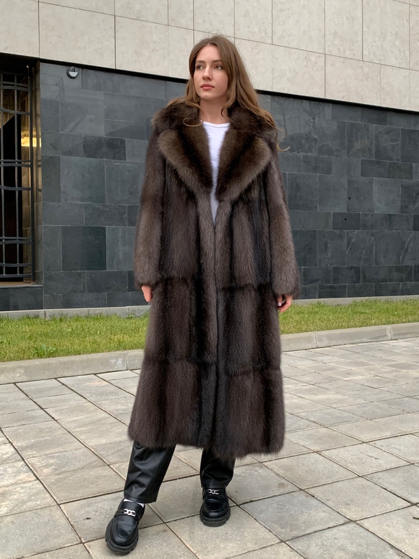 Шуба из баргузинского соболя седина степени 4/5 125см с английским воротником 