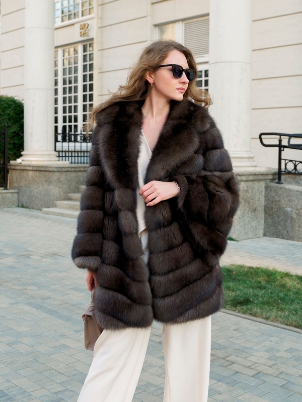 Шуба из баргузинского соболя 85см с английским воротником 
