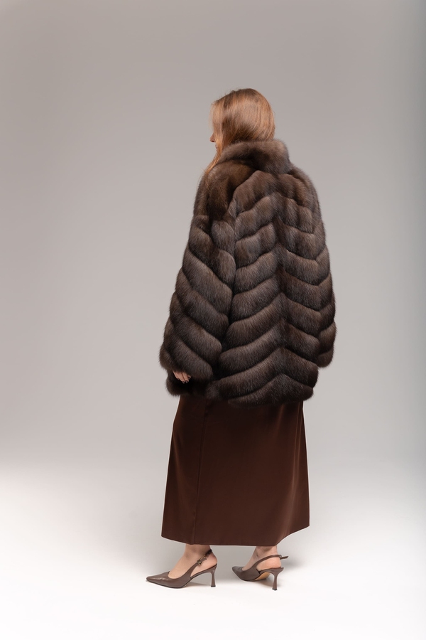 Шуба из дикого соболя 75 см в диагональной раскладке 