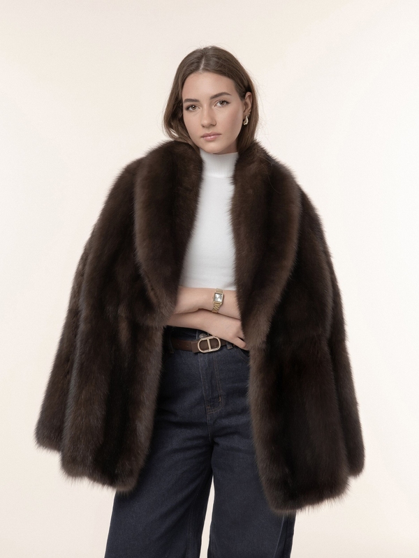 Шуба из соболя 80см в долевой раскладке в целую шкуру 