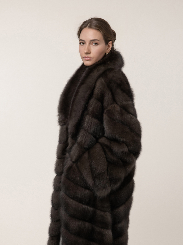 Шуба из соболя 120см с шалевым цельным воротником 
